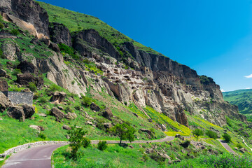 Vardzia - cave city in the rock, view of the landmark of Georgia