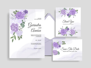    Wedding invitation card template set with beautiful  floral leaves Premium Vector