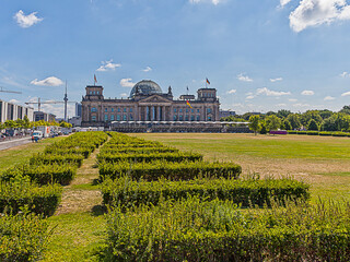 View from Republic square in Berlin to Reichstag building during daytime in summer