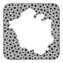 Pandemic virus map of Chandigarh City collage created with rounded square and cut out shape. Vector map of Chandigarh City collage of virus particles in different sizes and gray color tints.