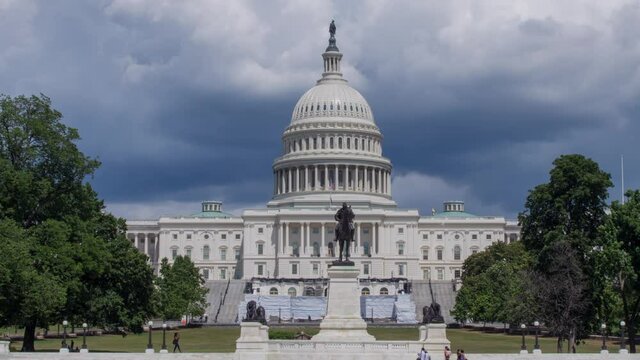 Billowing Cumulus Clouds Form Above The U.S. Capitol Building In Washington, D.C. - Time Lapse