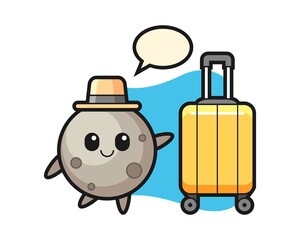 Moon cartoon with luggage on vacation