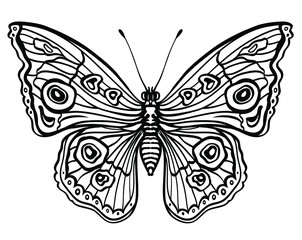 Black and white  butterfly, creative concept, linear drawing, silhouette, isolated vector illustration on white background. Image with an insect for stencil, tattoo, stamp and other designs.