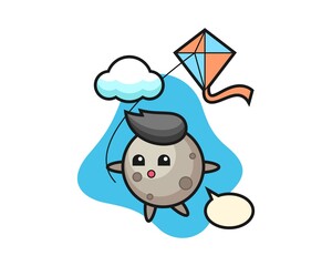 Moon cartoon is playing kite