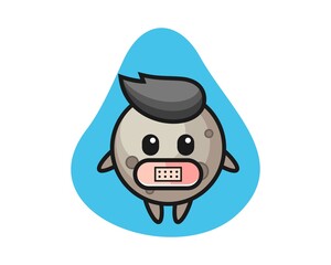 Moon cartoon with tape on mouth