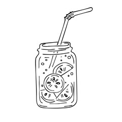 Hand drawn doodle sketch of alcoholic cocktails. Vector illustration of cocktail with lime. Design for decorating a restaurant menu, recipe, cards, labels.