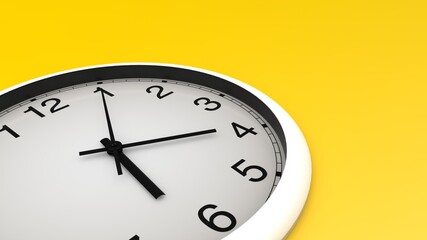 clock on a white background yellow 3d rendering