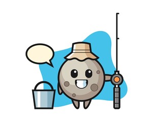 Naklejka premium Moon cartoon as a fisherman