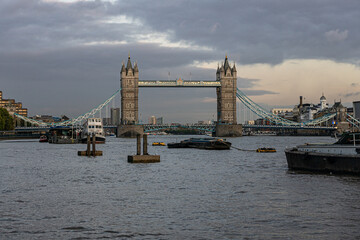 Fototapeta na wymiar London Tower Bridge and River Thames in a golden sunset