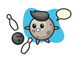 Moon cartoon is playing bowling