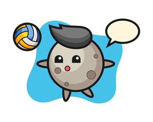 Moon cartoon is playing volleyball