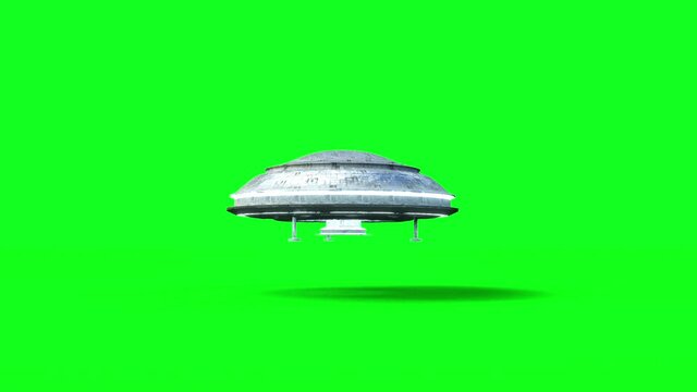 Flying saucer isolate on green screen. UFO. Realistic shaders and motion blur. 4K animation.