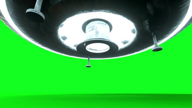 Flying saucer isolate on green screen. UFO. Realistic shaders and motion blur. 4K animation.