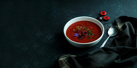 gaspacho de cereza, cherry and tomato cold spanish creamy soup, summer soup
