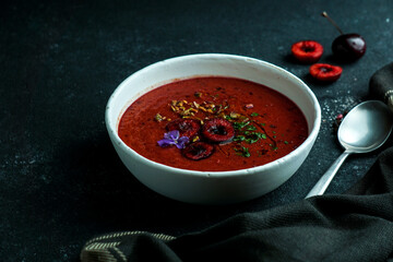 gaspacho de cereza, cherry and tomato cold spanish creamy soup, summer soup