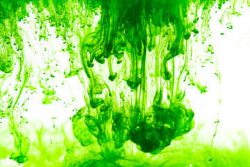 green ink in water on white background