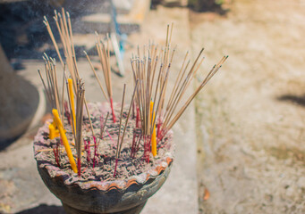 The burning of the incense convex in the incense burner, Culture of Thailand