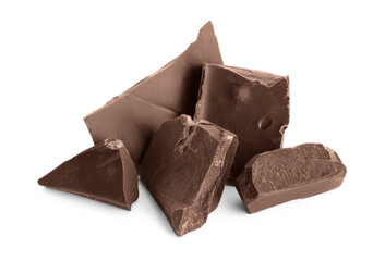 Pieces of dark chocolate isolated on white
