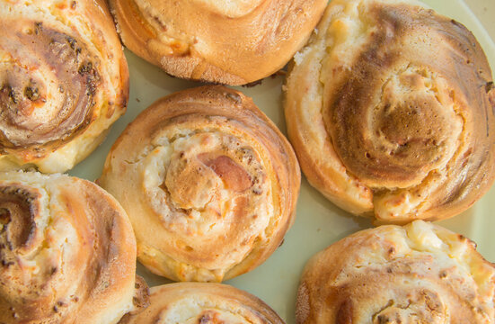 Sweet homemade cakes - delicious freshly baked cinabon top view