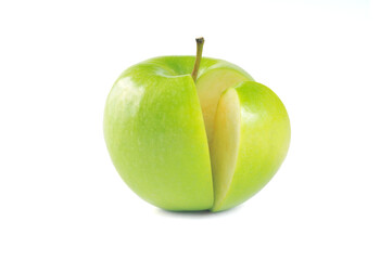 Sliced green apple with sliced part isolated on white background