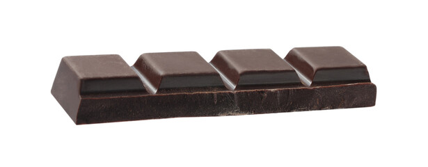 Piece of delicious dark chocolate isolated on white