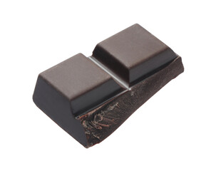 Piece of delicious dark chocolate isolated on white