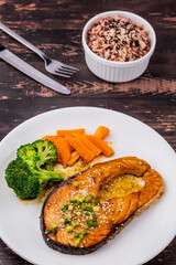Salmon steak with teriyaki sauce