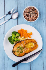 Salmon steak with teriyaki sauce