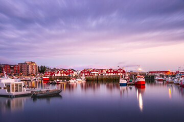 Bodo, Norway - August 2th, 2018: View of the Port of Bodo at evening in summer, Norway.