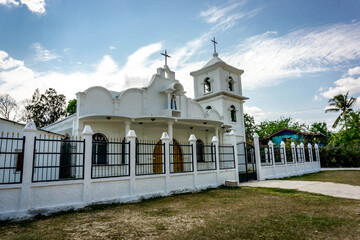 Catholic church near Yaxha ruins in Guatemala.