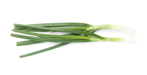 Obraz na płótnie Canvas Fresh green spring onions isolated on white, top view