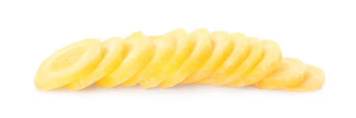 Slices of raw yellow carrot isolated on white