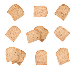 Set of sliced bread on white background, top view