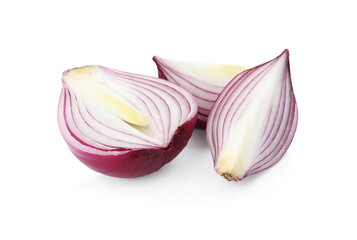 Fresh cut red onion isolated on white