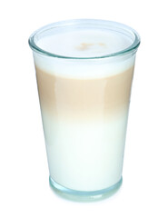 Glass of delicious latte macchiato isolated on white