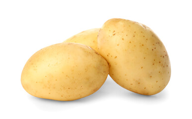 Fresh raw organic potatoes on white background