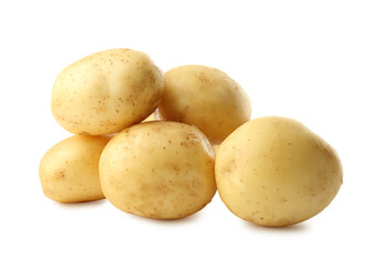 Fresh raw organic potatoes on white background