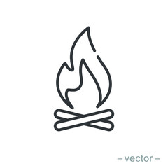 Bonfire icon, campfire, thin line symbol on white background - editable stroke vector illustration eps 10