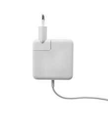 Power adapter for battery charging isolated on white, top view
