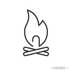 Bonfire icon, campfire, thin line symbol on white background - editable stroke vector illustration eps 10