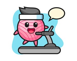 Yarn ball cartoon walking on the treadmill