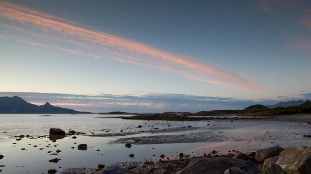 Back and forth video of clouds above beach, Bodo, Norway
