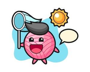 Yarn ball cartoon is catching butterfly