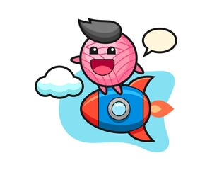 Yarn ball cartoon riding a rocket