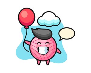 Yarn ball cartoon is playing balloon