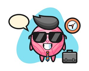 Yarn ball cartoon as a businessman