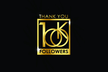 100K,100.000 Followers thank you logotype with golden Square and Spark light white color isolated on black background for social media, internet, website - Vector