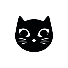 Black head of Cat on white background. Vector illustration. Cute icon. Animal silhouette.