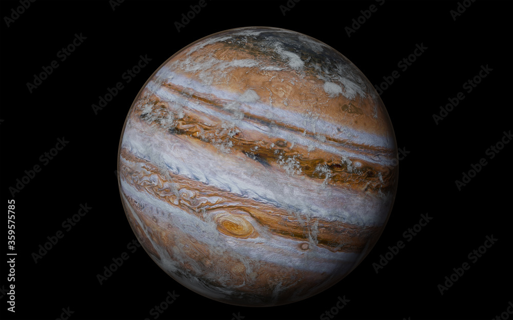 Wall mural jupiter with clouds of atmosphere isolated on black - high resolution 3d render presents planets of 