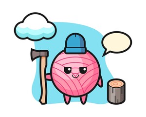 Fototapeta premium Yarn ball cartoon as a woodcutter